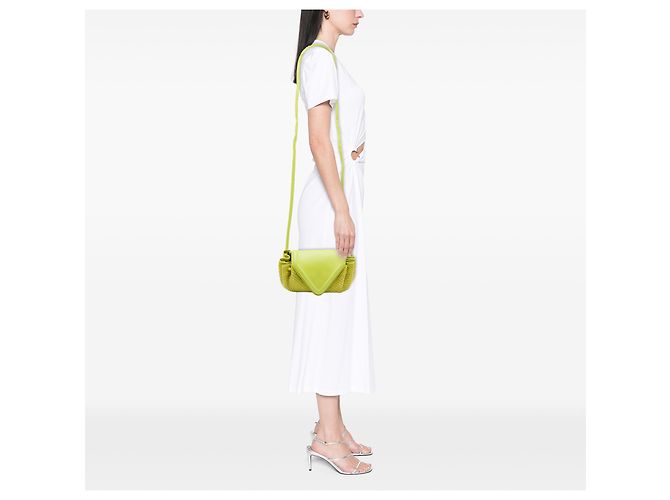 Bottega Veneta Borsa a tracolla Beak piccola in pelle e maglia crochet con perline verde - vista 6