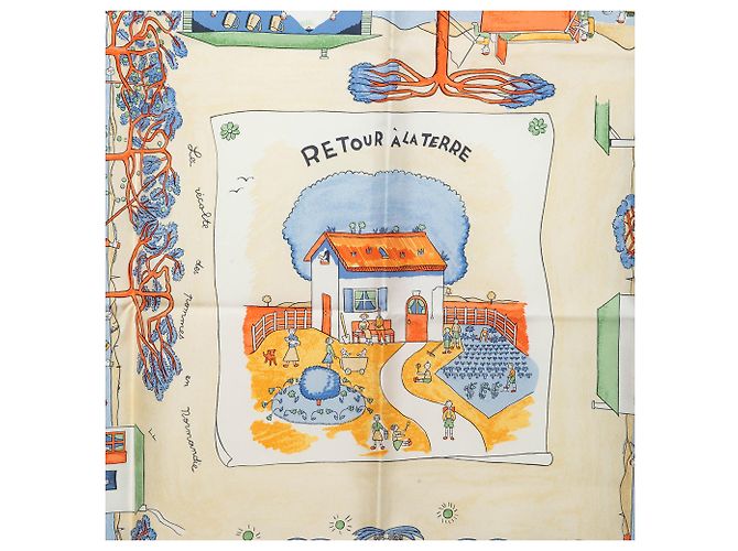 Pañuelo de seda Hermès Blue Retour A La Terre 90 Azul Azul claro - vista 6