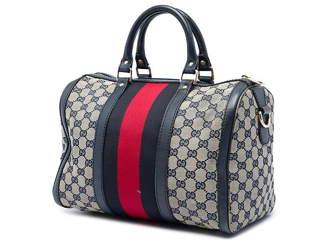 Borsa Boston Gucci Joy Medium in canvas GG beige con banda Web - vista 2