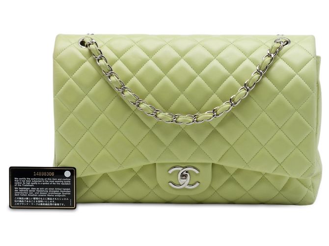 Chanel Green Maxi Classic Lambskin Double Flap Verde - vista 7