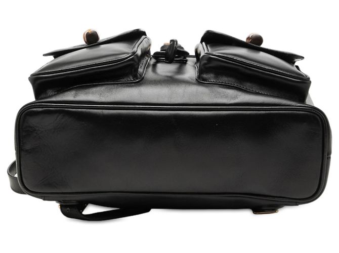 Bamboo Mochila Gucci Large em pele de vitelo preta com cordão e bambu Preto - vista 3