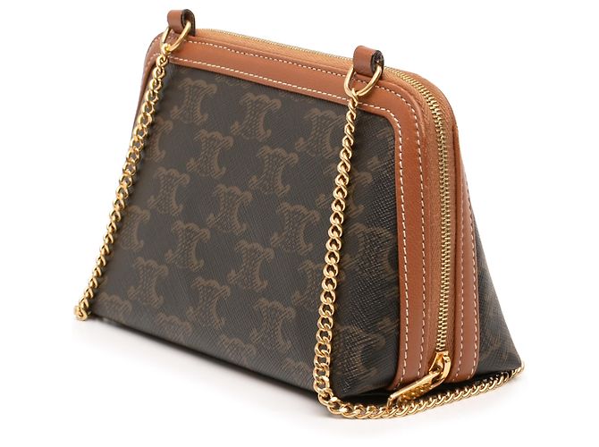 Céline Celine Brown Triomphe Clutch mit Kette aus beschichtetem Canvas Braun Dunkelbraun - Ansicht 2