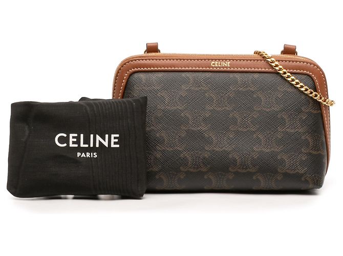 Céline Celine Brown Triomphe Clutch mit Kette aus beschichtetem Canvas Braun Dunkelbraun - Ansicht 7