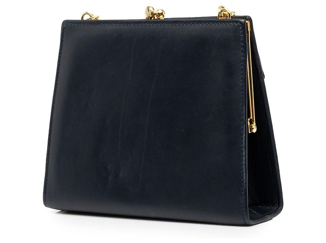 Salvatore Ferragamo Borsa a tracolla Ferragamo in pelle blu Vara Bow Kiss Lock con catena Blu navy - vista 2