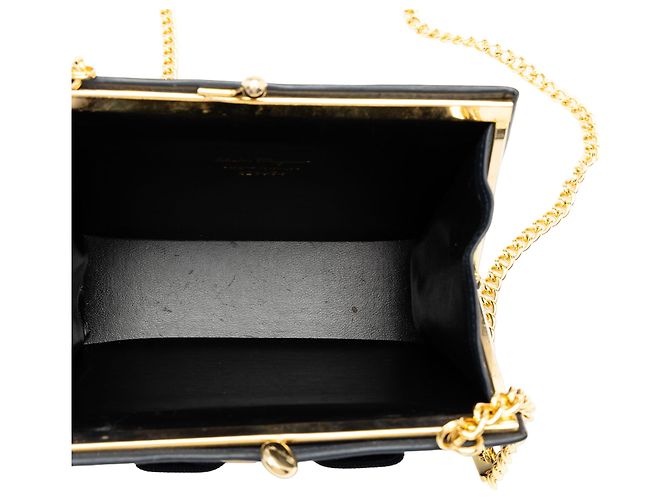 Salvatore Ferragamo Borsa a tracolla Ferragamo in pelle blu Vara Bow Kiss Lock con catena Blu navy - vista 4