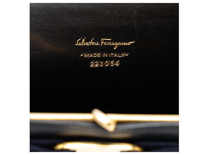 Salvatore Ferragamo Borsa a tracolla Ferragamo in pelle blu Vara Bow Kiss Lock con catena Blu navy - vista 5