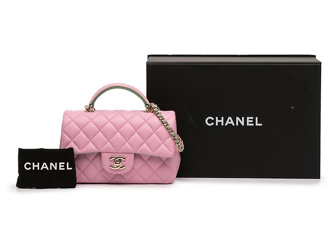 Chanel Mini Rectangular Bicolor Quilted Lambskin Top Handle Flap Rosa Pink - Ansicht 7