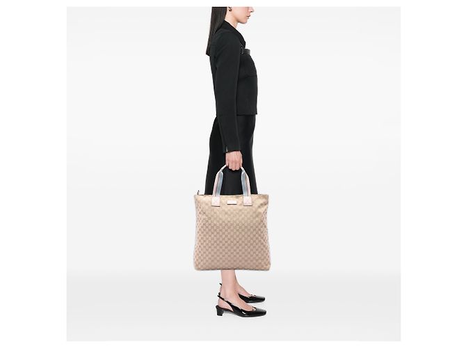 Tote Verticale Gucci in Canvas GG beige e Web - vista 6