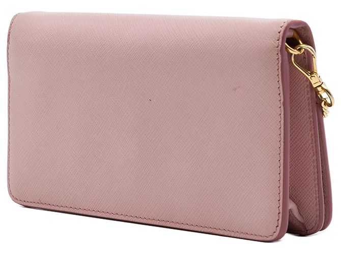Portafoglio con catena Prada Pink Saffiano Lux Monochrome Rosa - vista 2