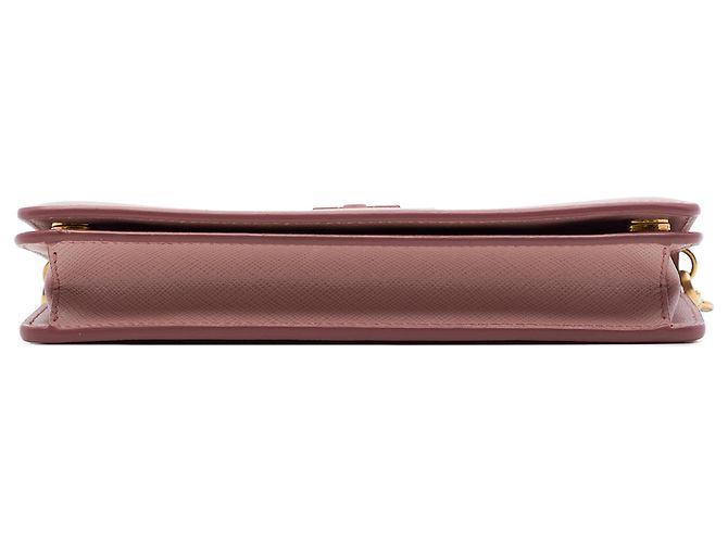 Portafoglio con catena Prada Pink Saffiano Lux Monochrome Rosa - vista 3