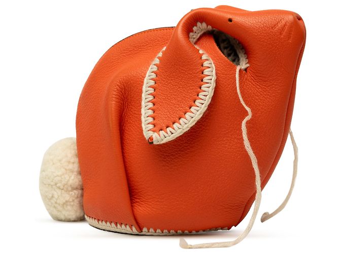 LOEWE Mini Bolsa Tiracolo Bunny em Pele de Bezerro Costurada Laranja - vista 2