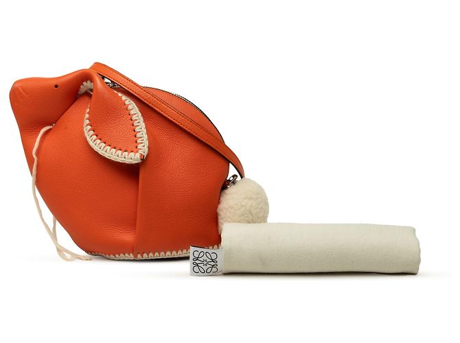 LOEWE Mini Bolsa Tiracolo Bunny em Pele de Bezerro Costurada Laranja - vista 7