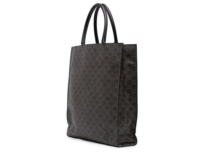 Céline Celine Cabas Vertical Tote en toile enduite Triomphe marron Large Marron foncé - vue 2