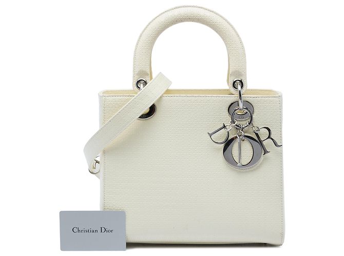 Autre Marque Dior White Medium Patent Microcannage Lady Dior Weiß Roh - Ansicht 6