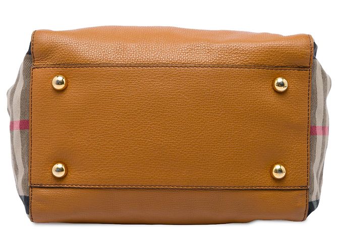 mala Burberry Canterbury Small em couro de bezerro castanho e lona House Check Marrom Caramelo - vista 3