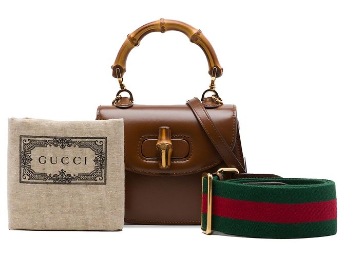 Bamboo Bolso Mini 1947 de piel de becerro marrón con asa de bambú Gucci Castaño - vista 7