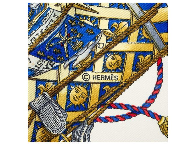 Lenço de seda Hermès White Les Tambours 90 Branco - vista 6