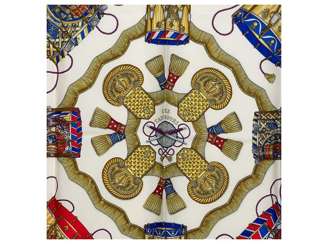 Lenço de seda Hermès White Les Tambours 90 Branco - vista 8