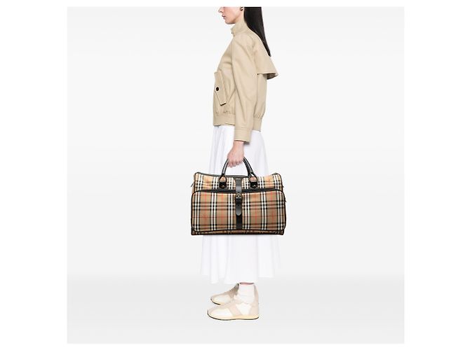 Borsa da viaggio Burberry Beige Haymarket Check Canvas - vista 6