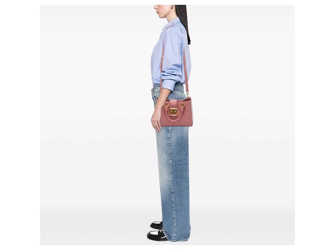 Borsa Satchel Miu Miu in pelle di capra rosa Madras - vista 6