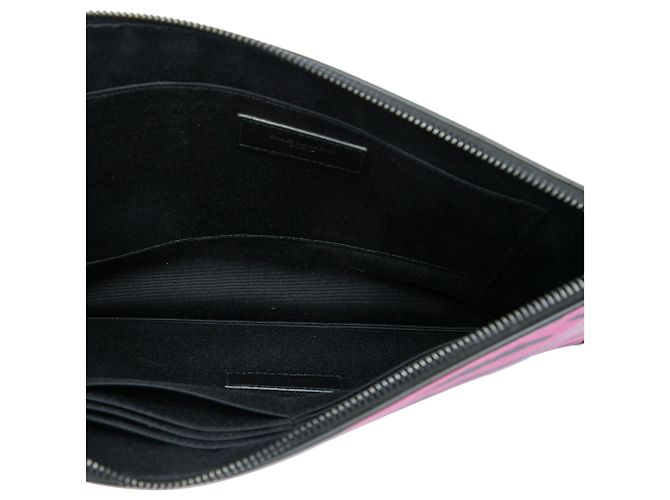 Autre Marque Clutch con zip Saint Laurent Pink Grain De Poudre stampa zebra Rosa - vista 4