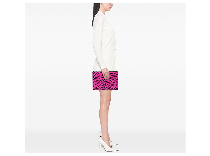 Autre Marque Clutch con zip Saint Laurent Pink Grain De Poudre stampa zebra Rosa - vista 5