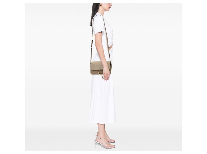 Chloé Faye Crossbody Small in camoscio e vitello marrone Taupe - vista 6