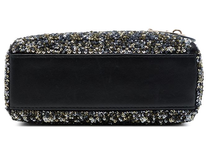 Autre Marque Mini Lady Dior in raso nero con paillettes Dior - vista 3