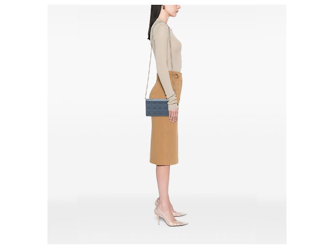 Autre Marque Pouch Lady Dior in vernice blu Cannage con catena - vista 6