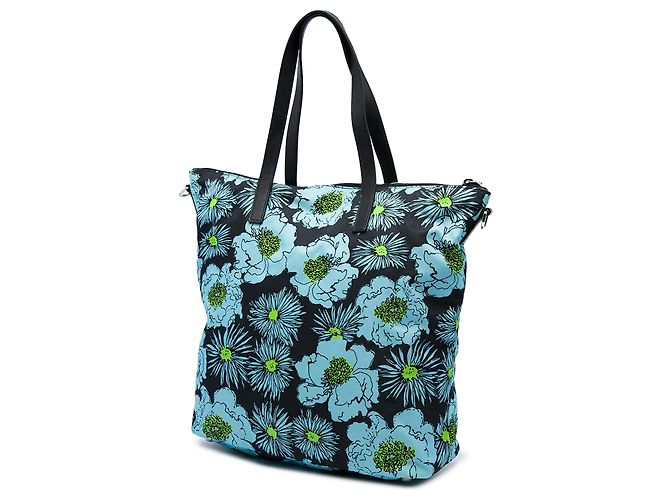 Prada Tote aus schwarzem Tessuto Stampato Hellblau - Ansicht 2