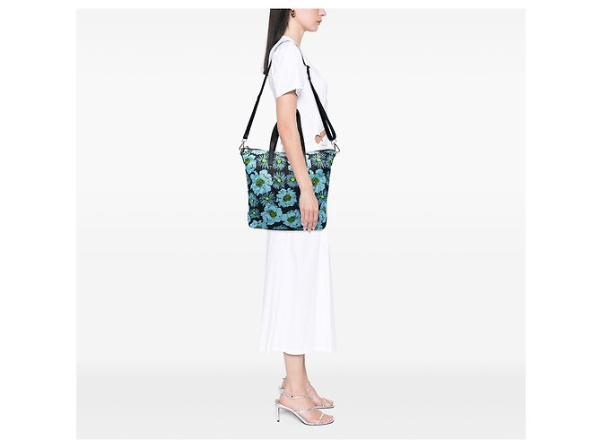 Prada Tote aus schwarzem Tessuto Stampato Hellblau - Ansicht 5