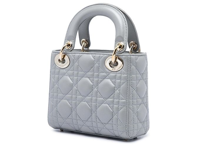 Autre Marque Dior Gray Mini Lambskin Cannage Lady Dior Marrone - vista 2