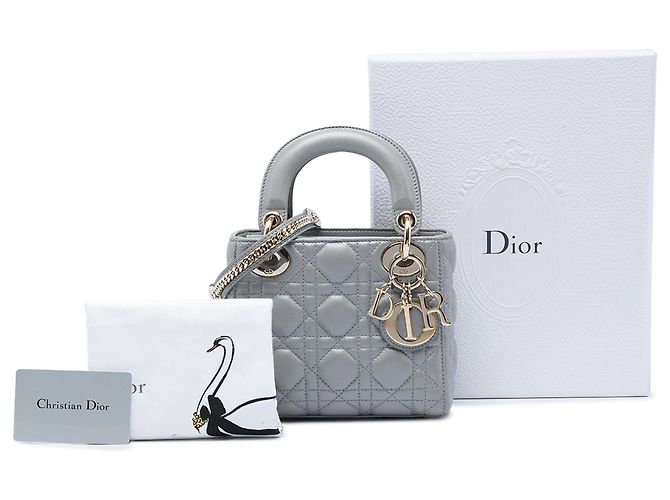 Autre Marque Dior Gray Mini Lambskin Cannage Lady Dior Marrone - vista 6