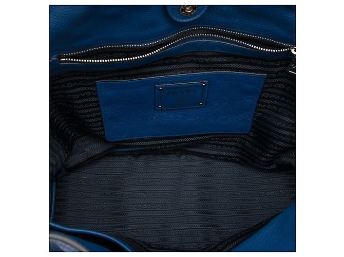 Sac cabas convertible ouvert Prada Blue Vitello Daino avec fermeture éclair latérale Bleu Bleu foncé - vue 4