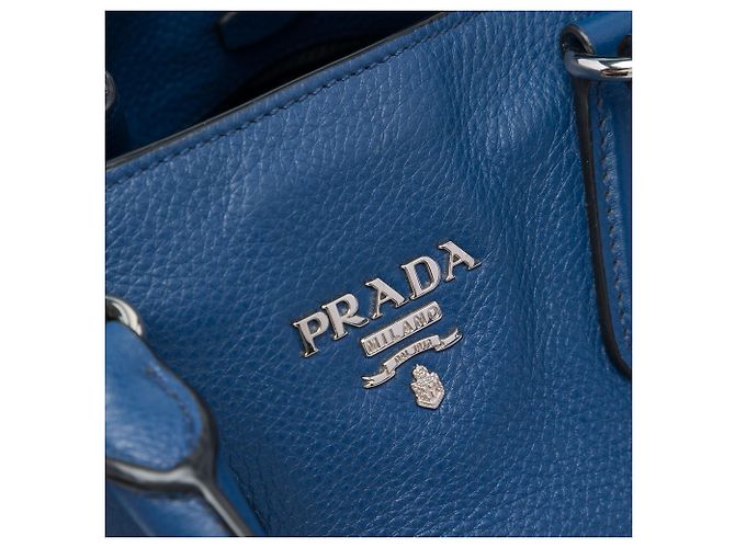 Sac cabas convertible ouvert Prada Blue Vitello Daino avec fermeture éclair latérale Bleu Bleu foncé - vue 5