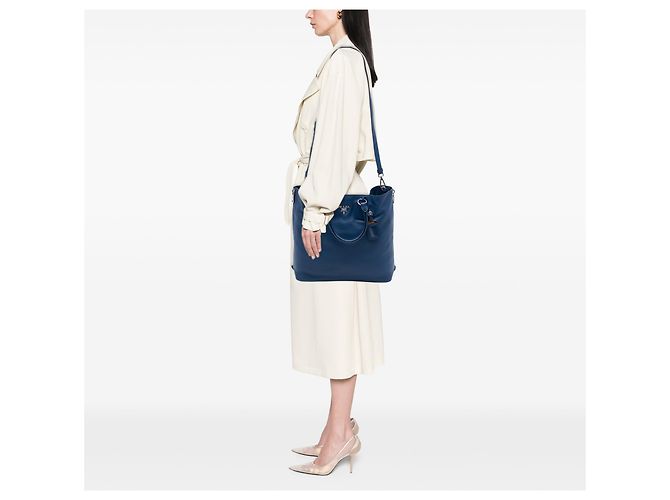 Sac cabas convertible ouvert Prada Blue Vitello Daino avec fermeture éclair latérale Bleu Bleu foncé - vue 6