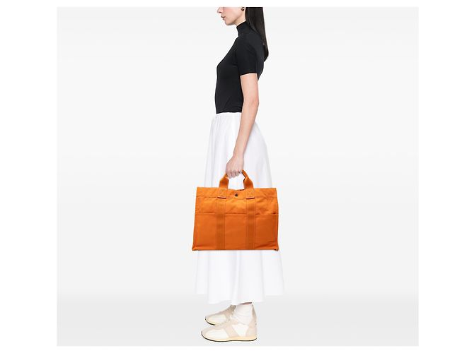 Hermès Orange Canvas Fourre Tout MM Laranja - vista 6