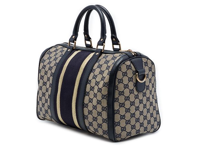 Gucci Joy Boston Bag Medium aus beigem GG Canvas mit Web-Streifen - Ansicht 2