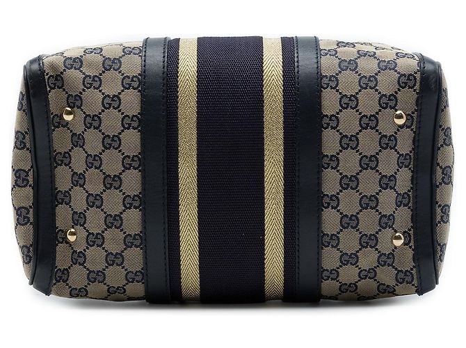Gucci Joy Boston Bag Medium aus beigem GG Canvas mit Web-Streifen - Ansicht 3