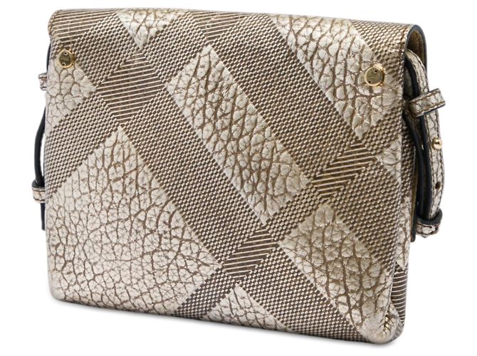 Borsa a tracolla Burberry Langley in pelle grana Check con stampa dorata D'oro - vista 2