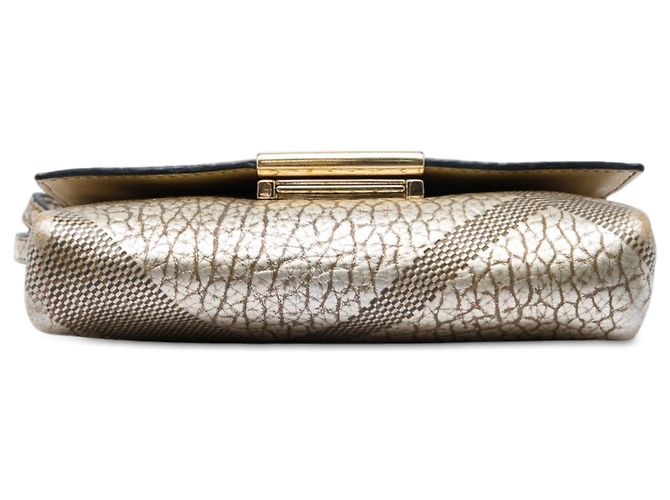 Borsa a tracolla Burberry Langley in pelle grana Check con stampa dorata D'oro - vista 3