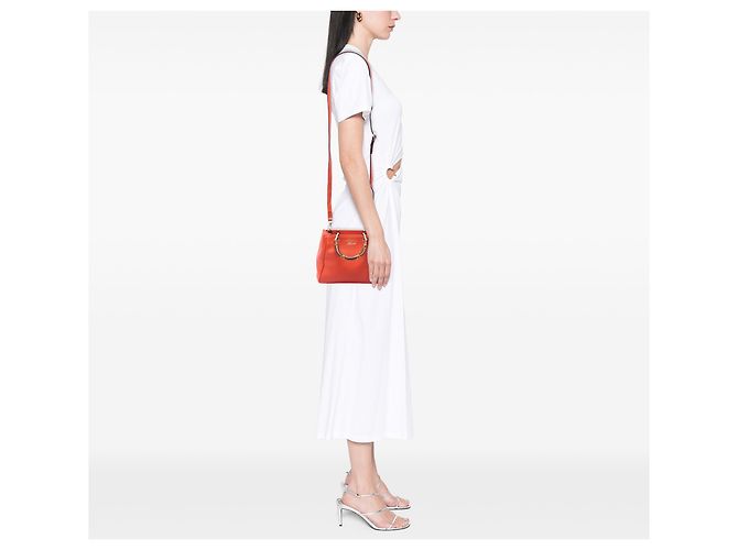 Borsa Gucci Mini Bamboo Shopper in pelle di vitello arancione - vista 6
