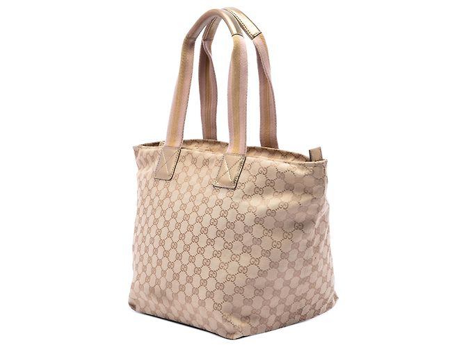 Tote Gucci in tela GG beige con banda Web - vista 2