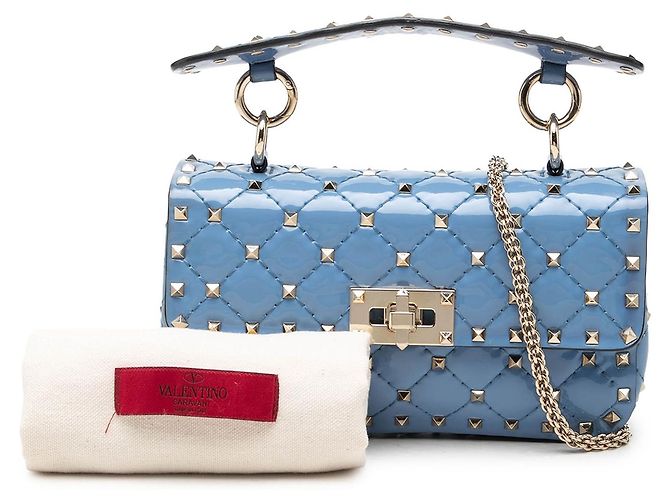 Valentino Blue Small Patent Rockstud Spike Satchel Blau Hellblau - Ansicht 7