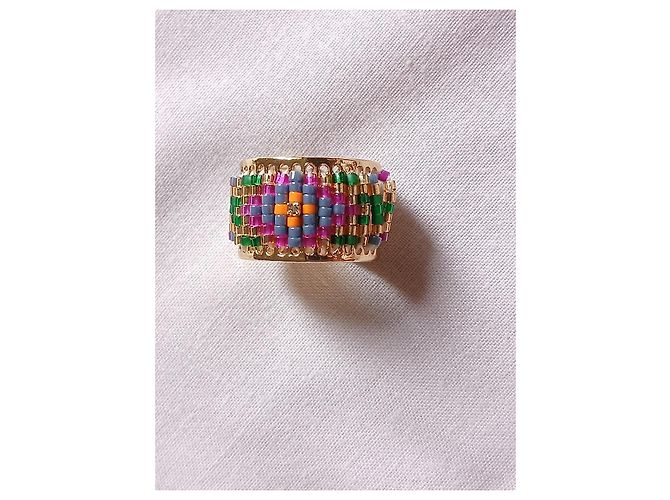Hipanema Set Bracciale Rigido e Anello Colorato Multicolore D'oro Turchese - vista 6