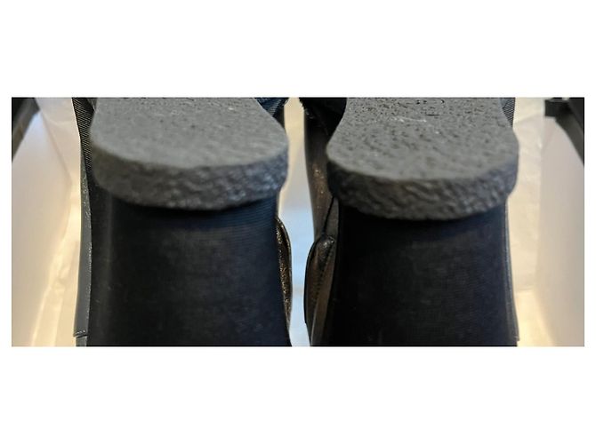 Chanel Silver Metallic Leather Wedge Ankle Boots Black Silver hardware - view 15