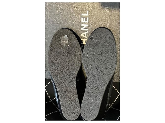 Chanel Silver Metallic Leather Wedge Ankle Boots Black Silver hardware - view 16