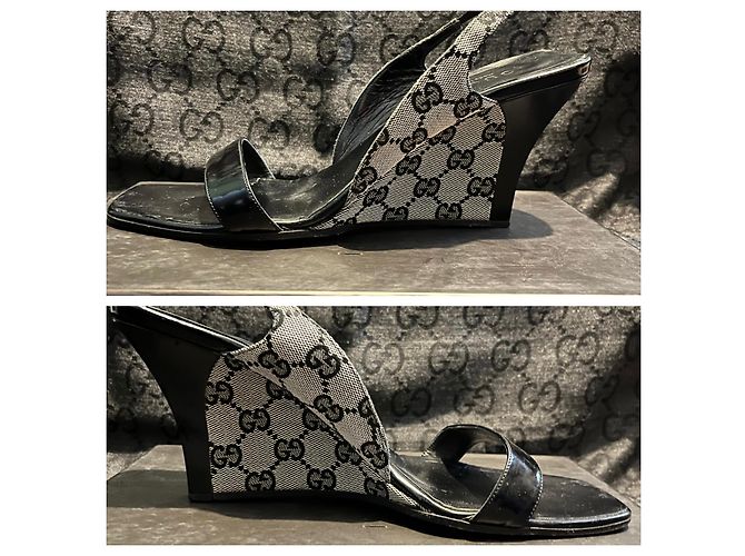 Gucci GG Supreme Monogram Keilabsatzschuhe Schwarz Grau - Ansicht 2