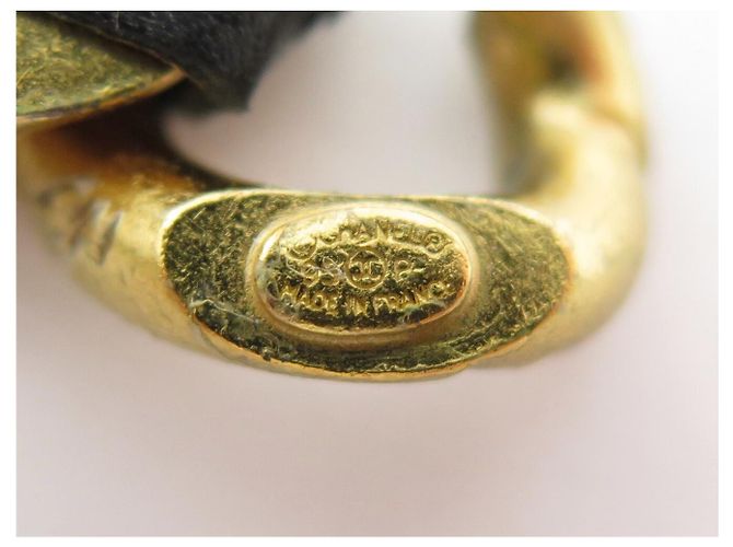 VINTAGE CHANEL BRACELET BLACK INTERLACED CHAIN AND LEATHER T18.5 CM GOLD-TONE METAL BANGLE Golden - view 11