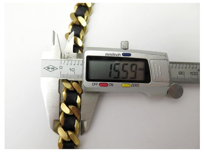 VINTAGE CHANEL BRACELET BLACK INTERLACED CHAIN AND LEATHER T18.5 CM GOLD-TONE METAL BANGLE Golden - view 8